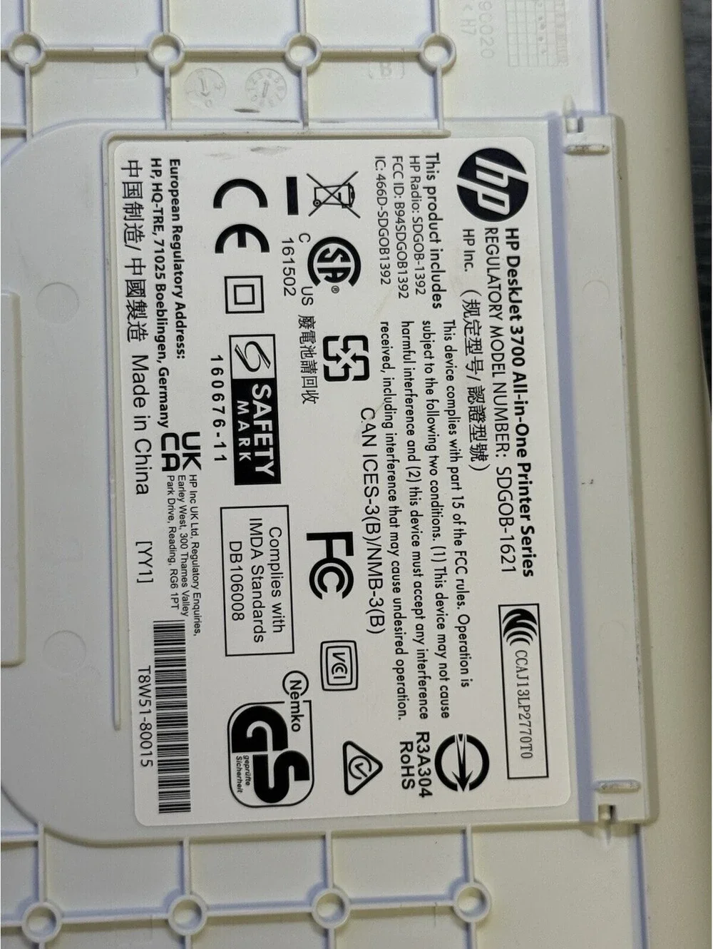 HP DeskJet 3700 All-in-One Wireless Color Inkjet Printer White J9V91A SDGOB-1621